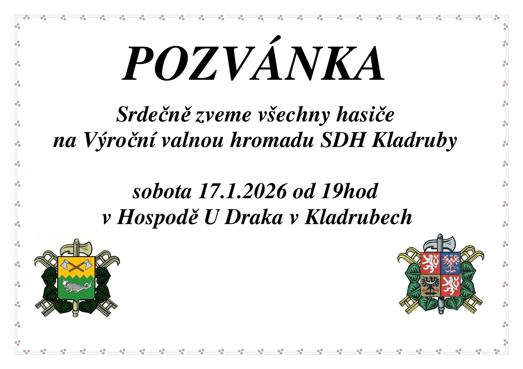 Výroční valná hromada SDH Kladruby 2026